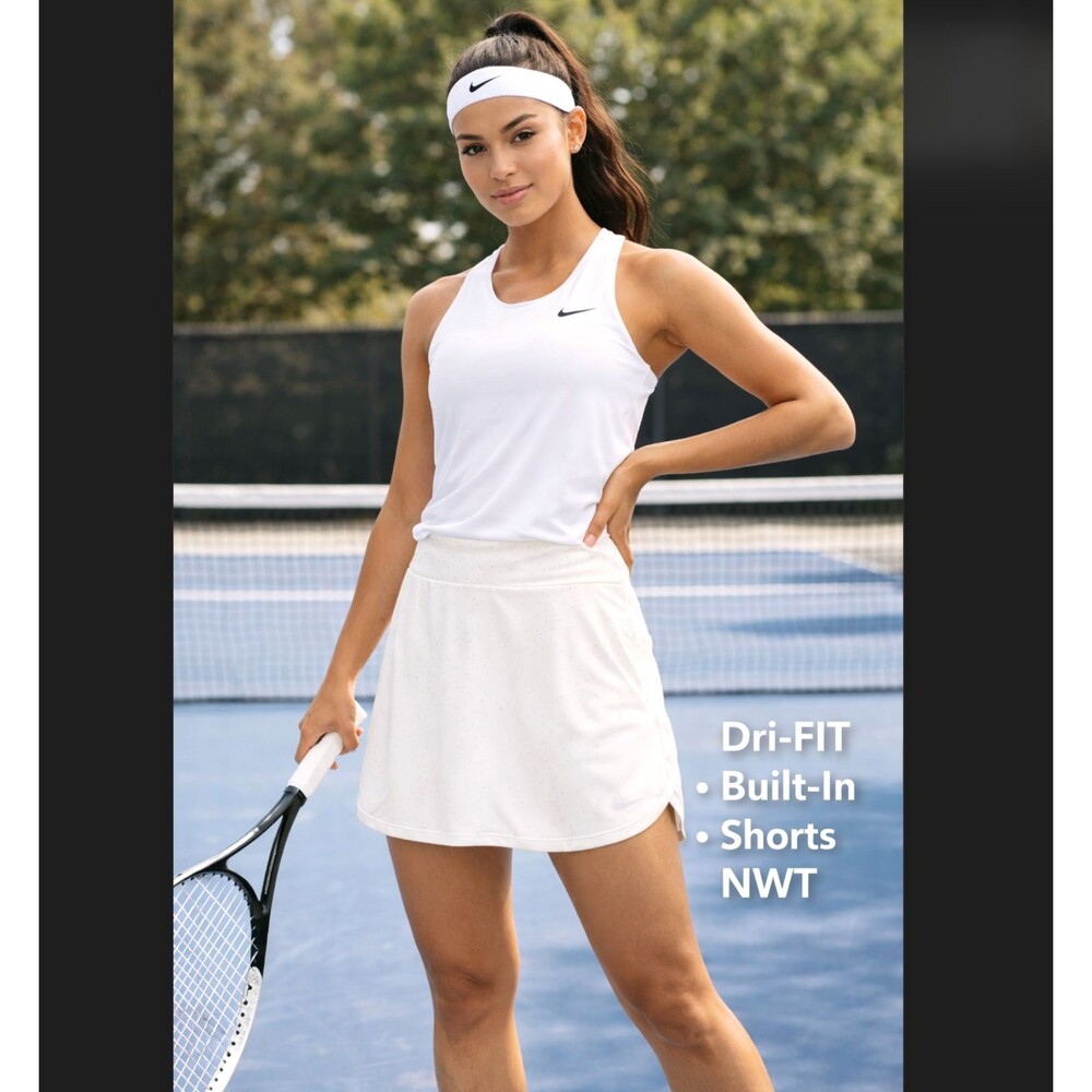 Nike Dri-FIT Golf Skort White Small Geo Stretch Athletic Skirt AV3714 Pocket